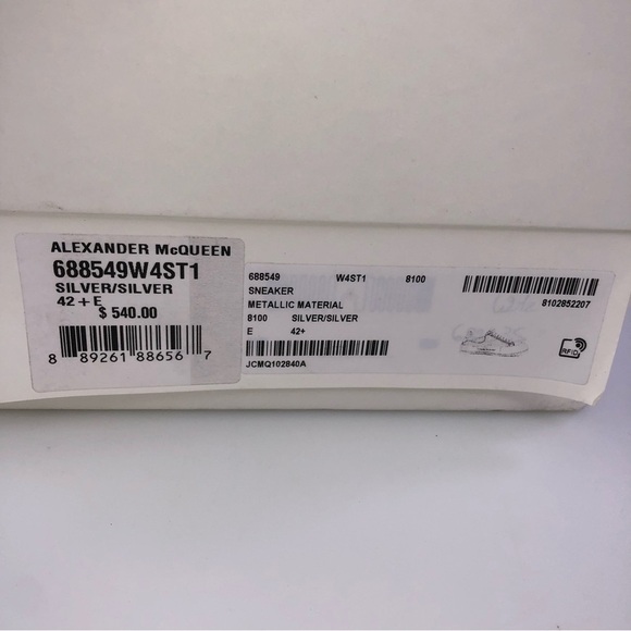 Alexander Mcqueen Men’s White Metallic Sneaker Shoes $540 Size US 9/EU 42 - Picture 4 of 10